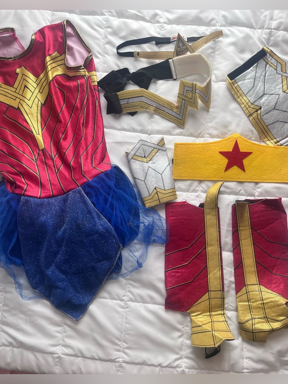 Girls Red & Blue Superhero Costume Set with Gold Accents size 4-6